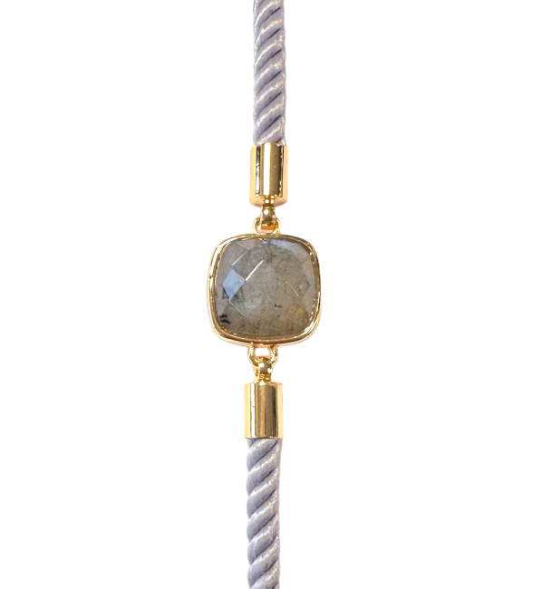 Faceted Square Labradorite Brass Rope Bracelet 11mm
