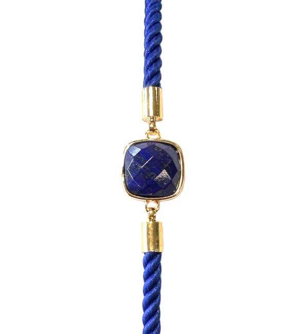 Faceted Square Lapis Lazuli Brass Rope Bracelet 11mm