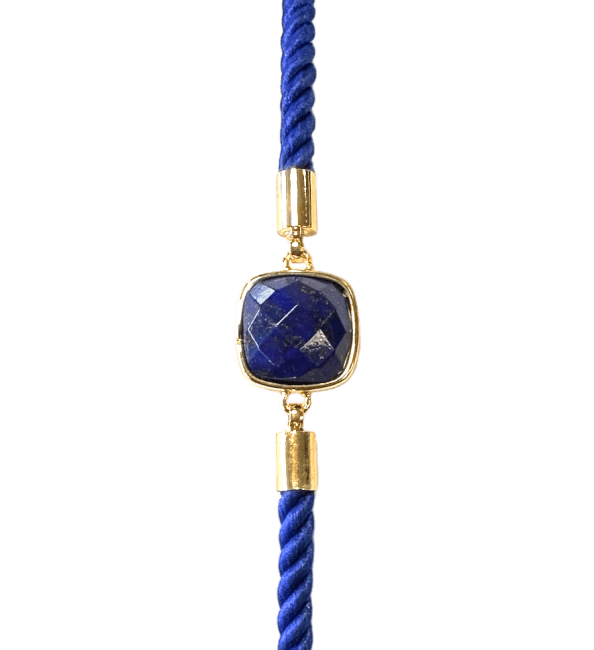 Faceted Square Lapis Lazuli Brass Rope Bracelet 11mm