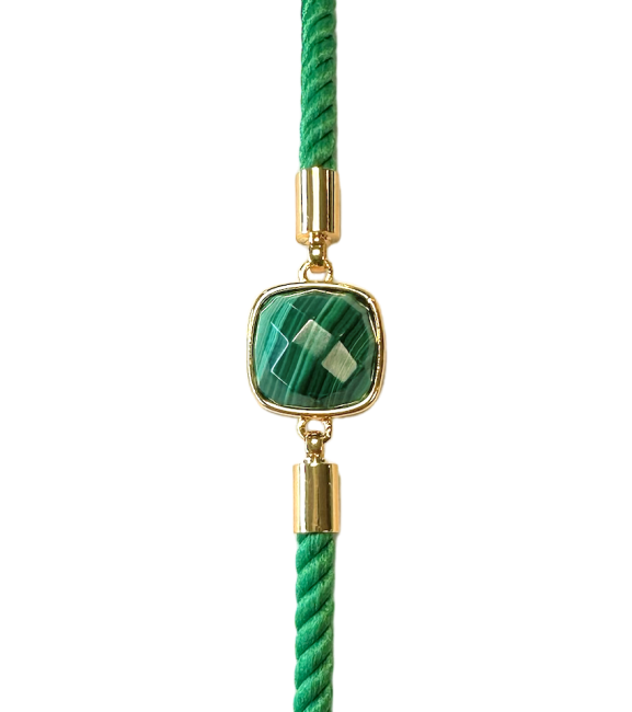 Faceted Square Malachite Brass Rope Bracelet 11mm