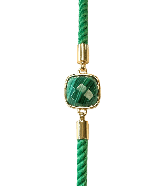 Faceted Square Malachite Brass Rope Bracelet 11mm