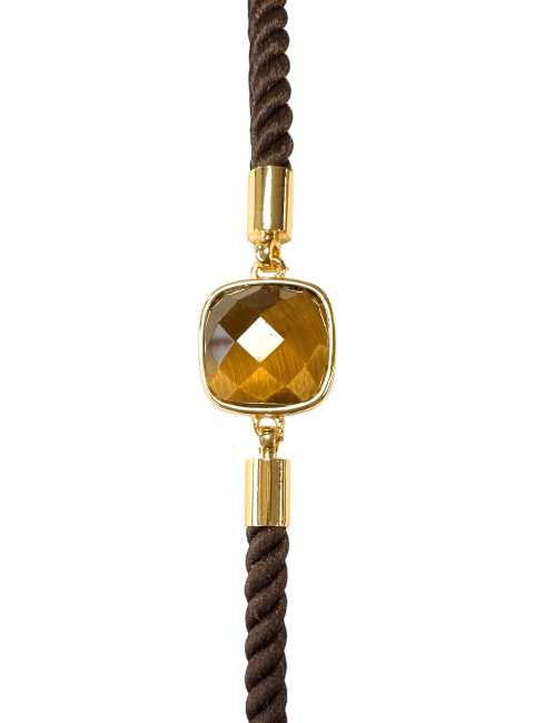 Faceted Square Tiger Eye Brass Rope Bracelet 11mm