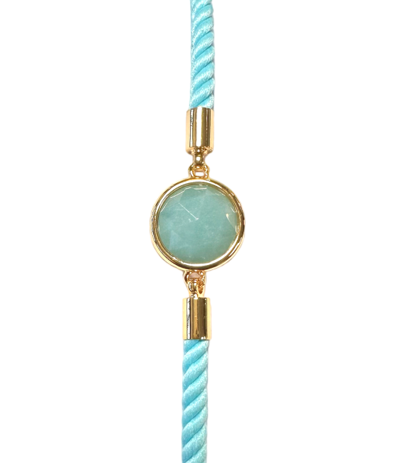 Faceted Round Amazonite Brass Rope Bracelet 12mm
