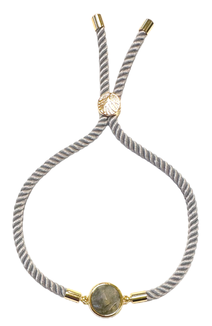 Round Faceted Labradorite Brass Rope Bracelet 12mm