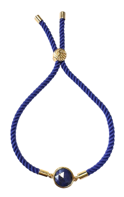 Round Faceted Lapis Lazuli Brass Rope Bracelet 12mm