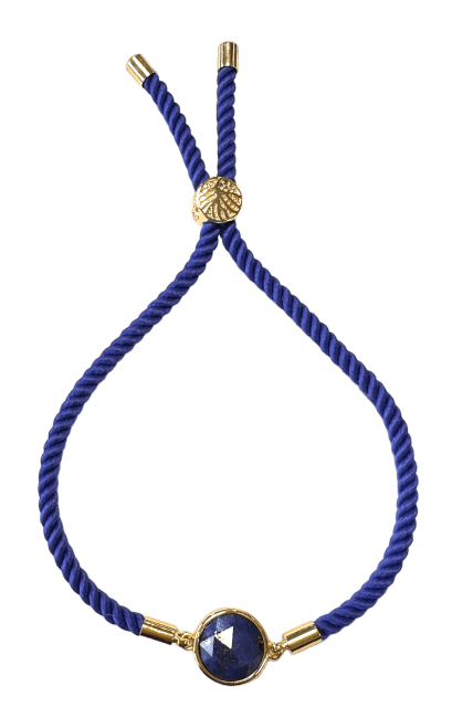 Round Faceted Lapis Lazuli Brass Rope Bracelet 12mm