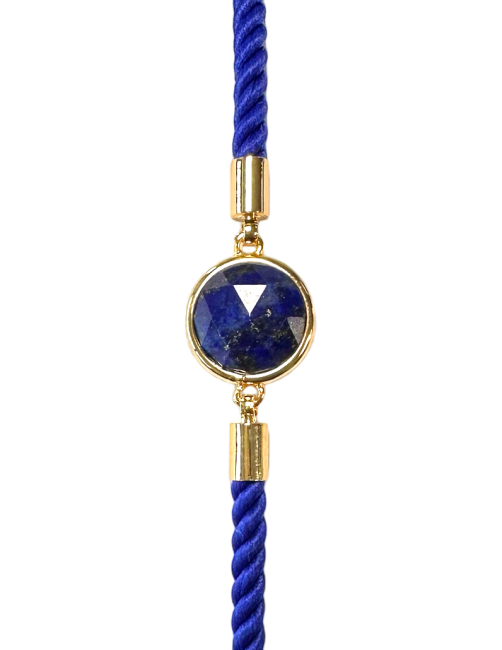 Round Faceted Lapis Lazuli Brass Rope Bracelet 12mm