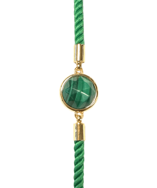 Round Faceted Malachite Brass Rope Bracelet 12mm