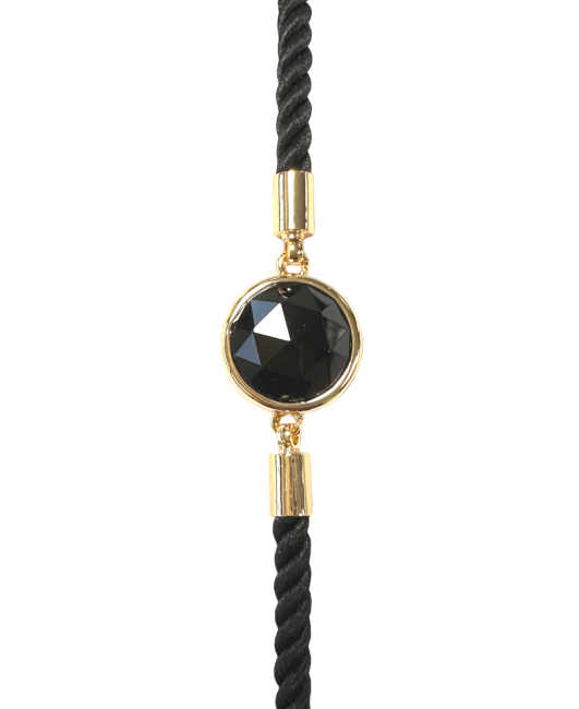 Round Faceted Black Obsidian Brass Rope Bracelet 12mm