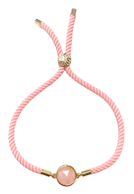 Faceted Round Rose Quartz Brass Rope Bracelet 12mm