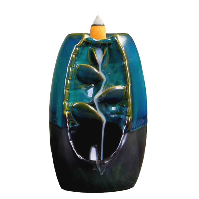 Rust Brown Ceramic Backflow Incense Holder Cascade of Leaves 20cm