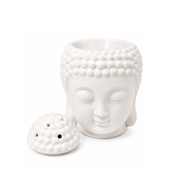incense at White Ceramic Buddha Head Oil Burner 14cm|gb