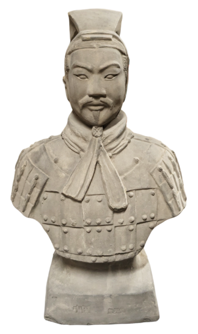 Black Warrior Bust Statue with Armor in Terracotta 50cm
