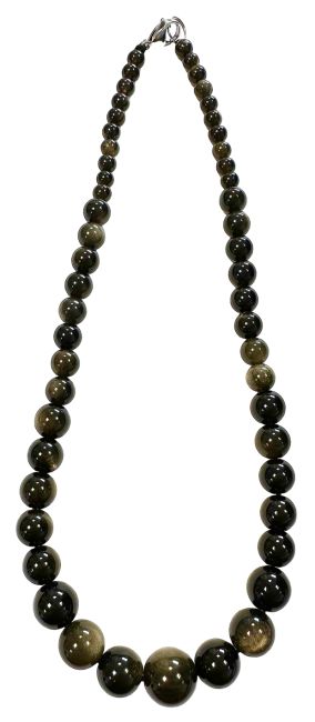Golden Black Obsidian A Necklace Drop Beads 6-14mm 45cm