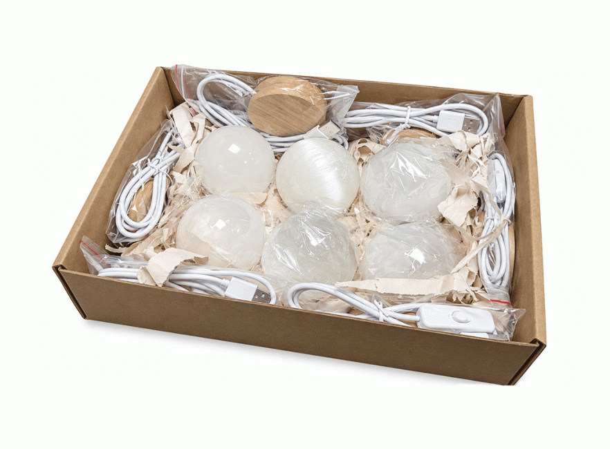 incense at Set of 6 Selenite Spheres 6 cm with Multicolor USB LED Bases