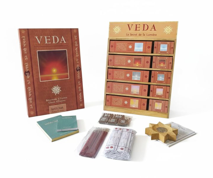 Wooden Display Auroville Incense Maroma Veda Cones and Sticks