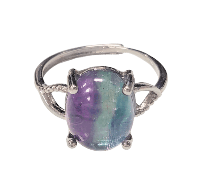 Oval White Copper Adjustable Fluorite AA Ring