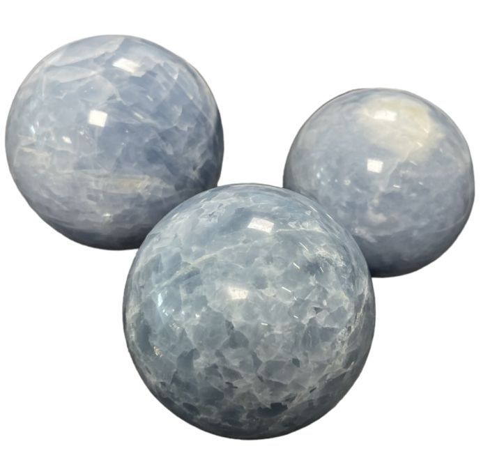 3 Polished Blue Calcite Spheres 1.709k