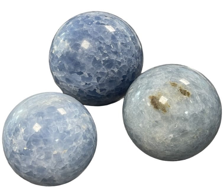 3 Polished Blue Calcite Spheres 1.372k