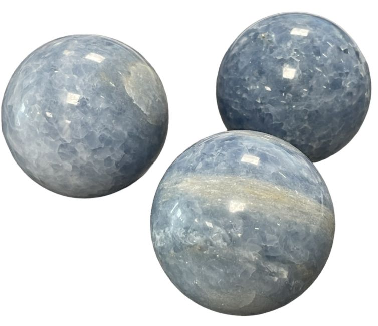 3 Polished Blue Calcite Spheres 1.456k