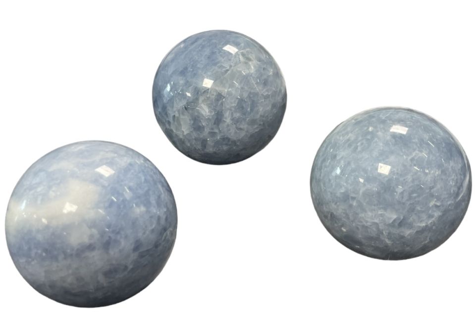 3 Polished Blue Calcite Spheres 1.545k