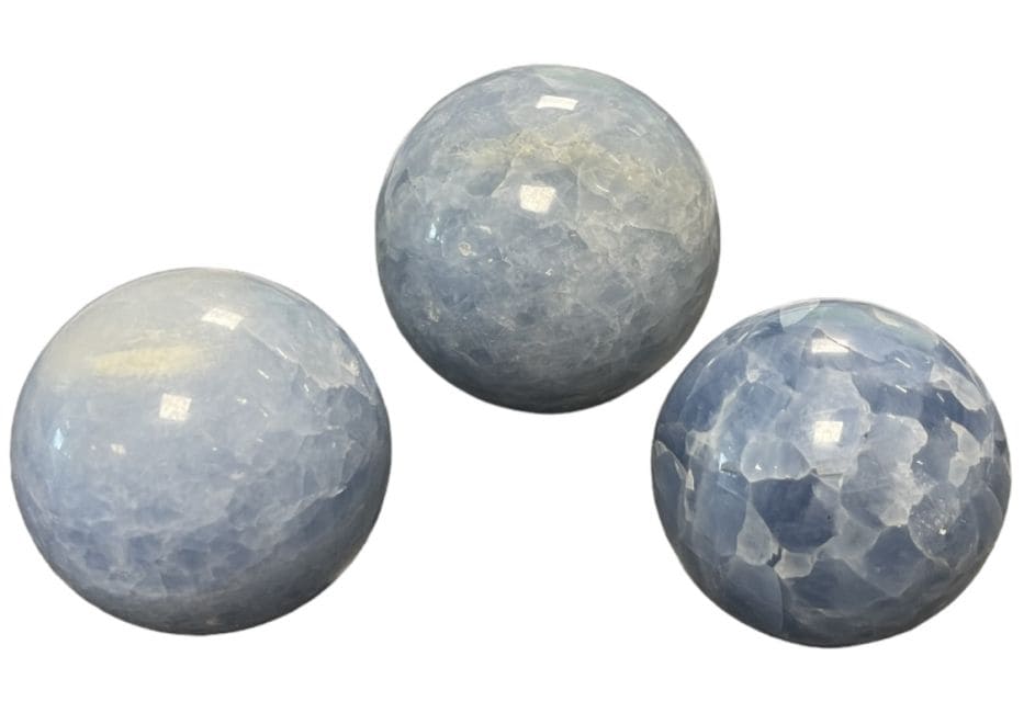 3 Polished Blue Calcite Spheres 1.666k