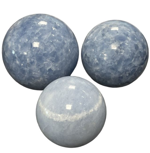 3 Polished Blue Calcite Spheres 1.687 k