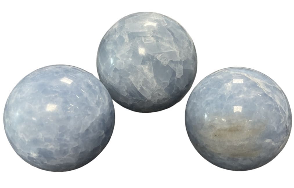 3 Polished Blue Calcite Spheres 1.709k