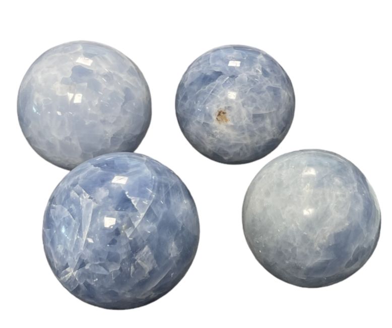 4 Polished Blue Calcite Spheres 1.710k
