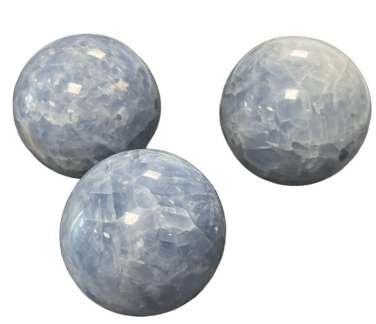 3 Polished Blue Calcite Spheres 1.711k