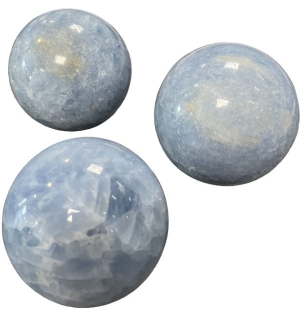 3 Polished Blue Calcite Spheres 1.715k