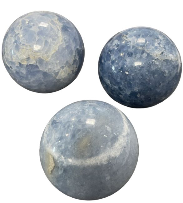 3 Polished Blue Calcite Spheres 1.741k