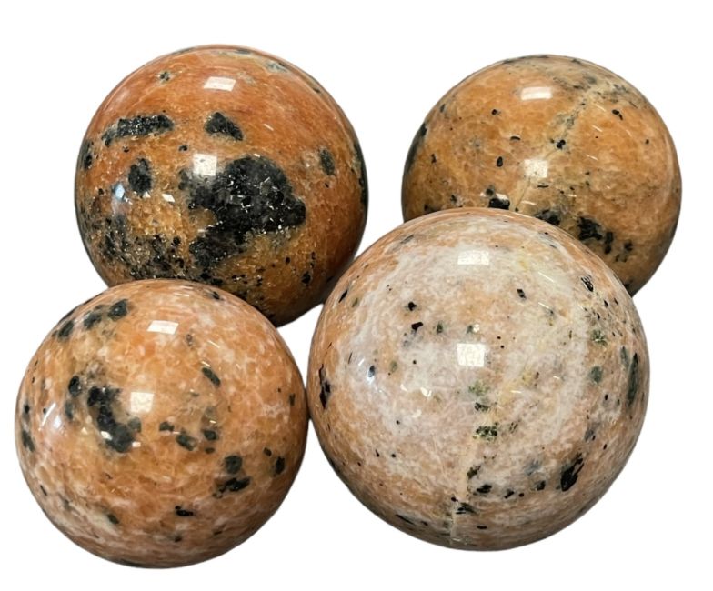 4 polished orange Calcite spheres 1.852kg