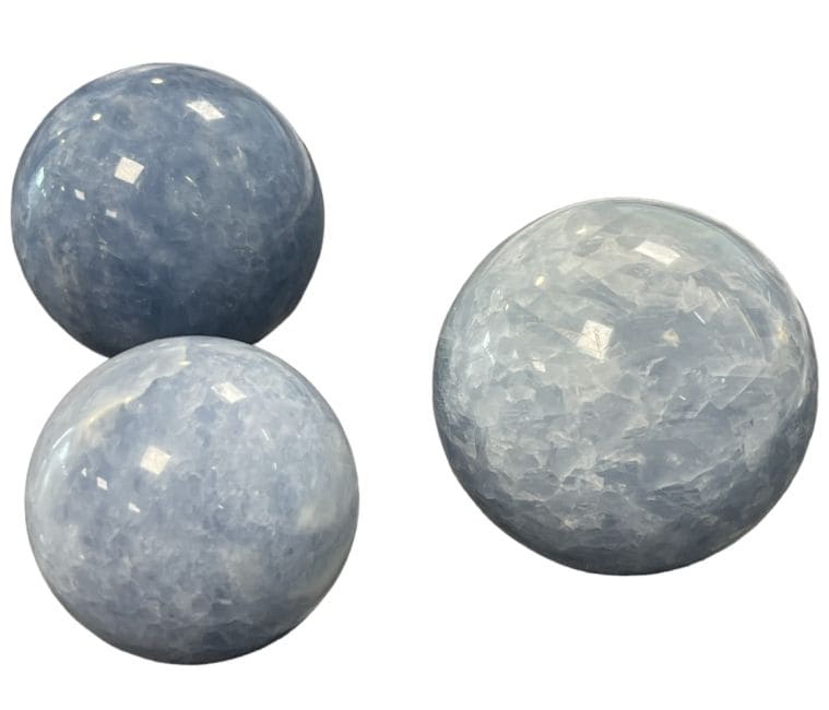 3 Polished Blue Calcite Spheres 1.853k