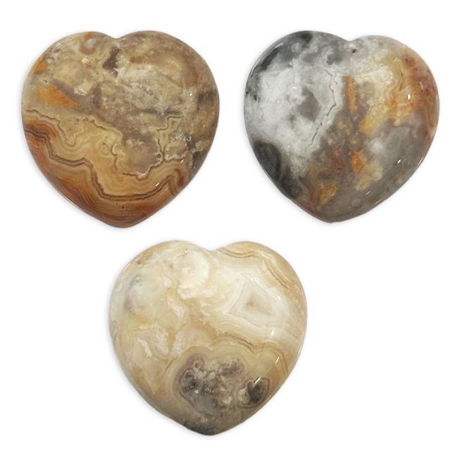 Crazy Lace Agate Heart 30mm x 3