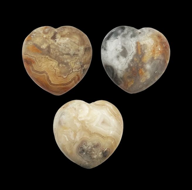 Crazy Lace Agate Heart 30mm x 3
