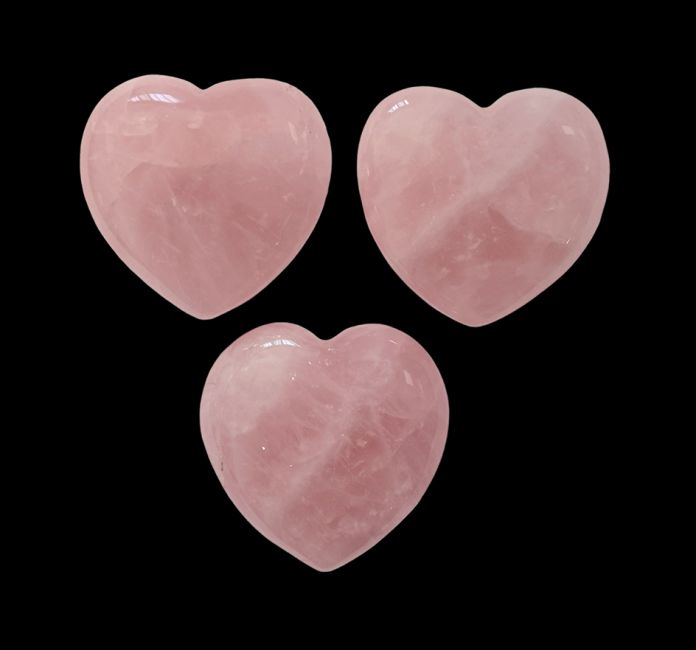 AA Rose Quartz Heart 40mm x 3