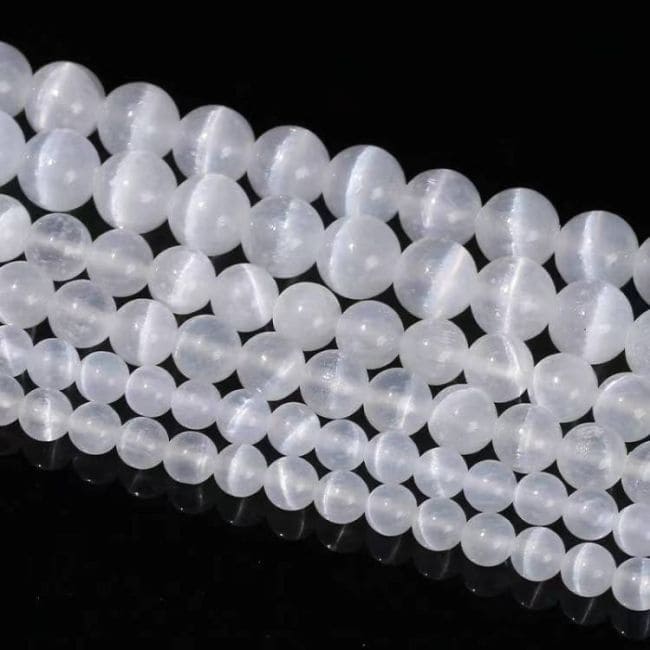 Selenite Cat's Eye AA beads 10mm on 40cm wire