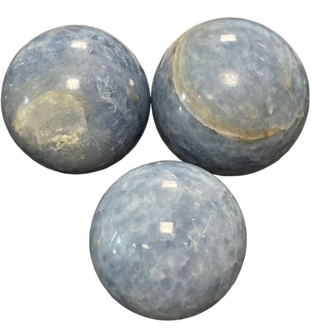 3 Polished Blue Calcite Spheres 1.995 k