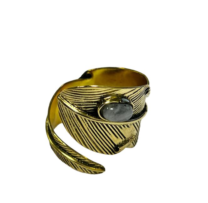 Adjustable bronze ring with semi-precious stone