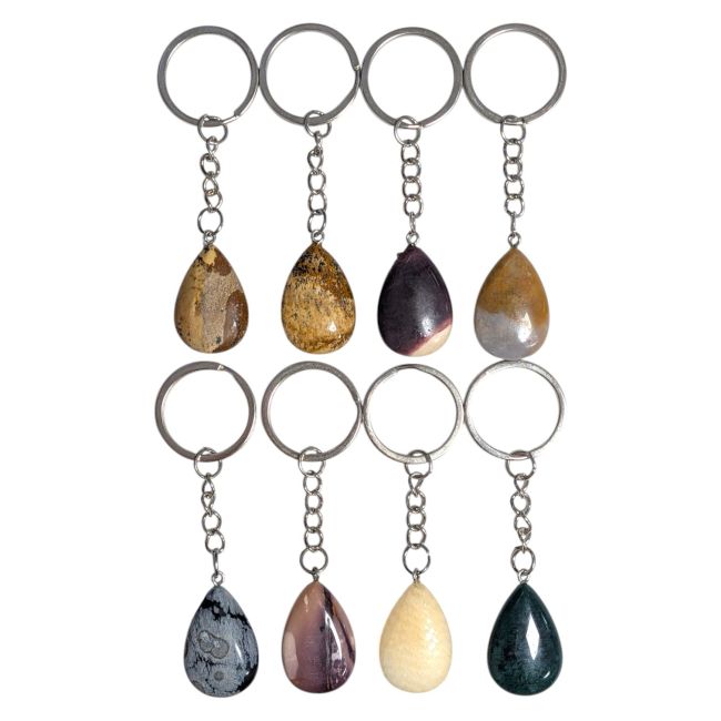 incense at Set of 8 teardrop-shaped keychains made of natural stones