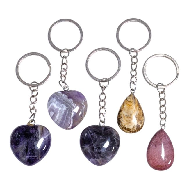incense at Set of 5 natural stone keychains – Hearts and drops