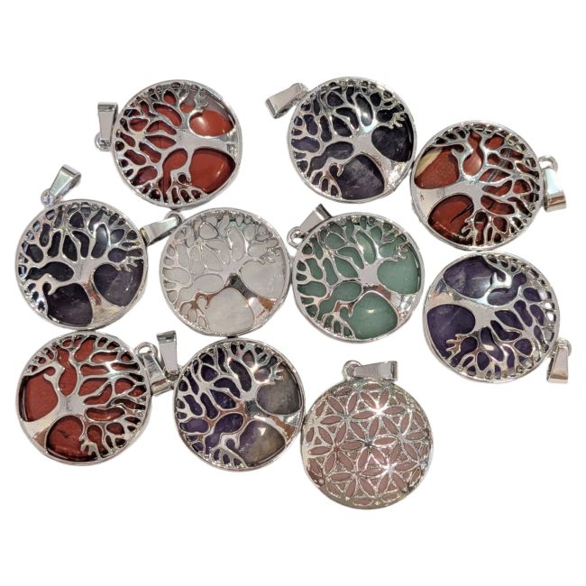 incense at Set of 10 metal pendants – Tree of Life and Flower of Life