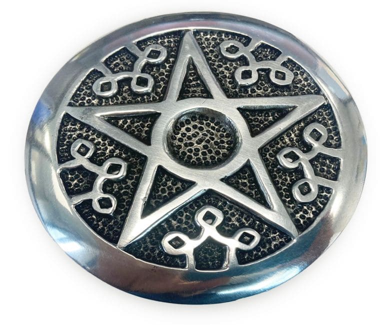 Pentacle Altar round white metal incense holder 8.5cm