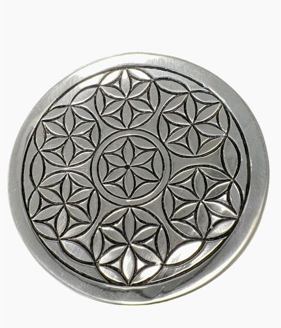 Round white metal incense holder Geometric Flowers 10.5cm