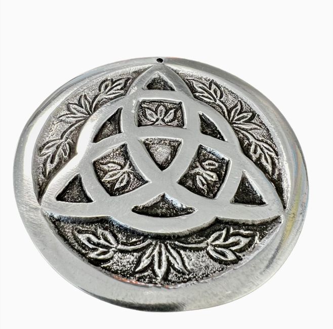 Round white metal incense holder Celtic knot 8cm