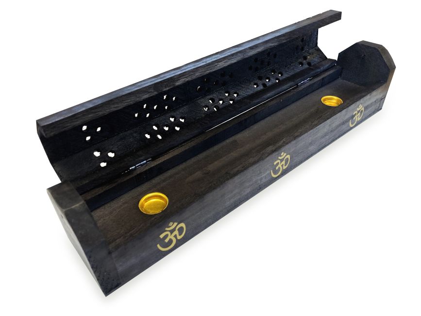 Black wooden incense holder Om golden 30cm - 2pcs
