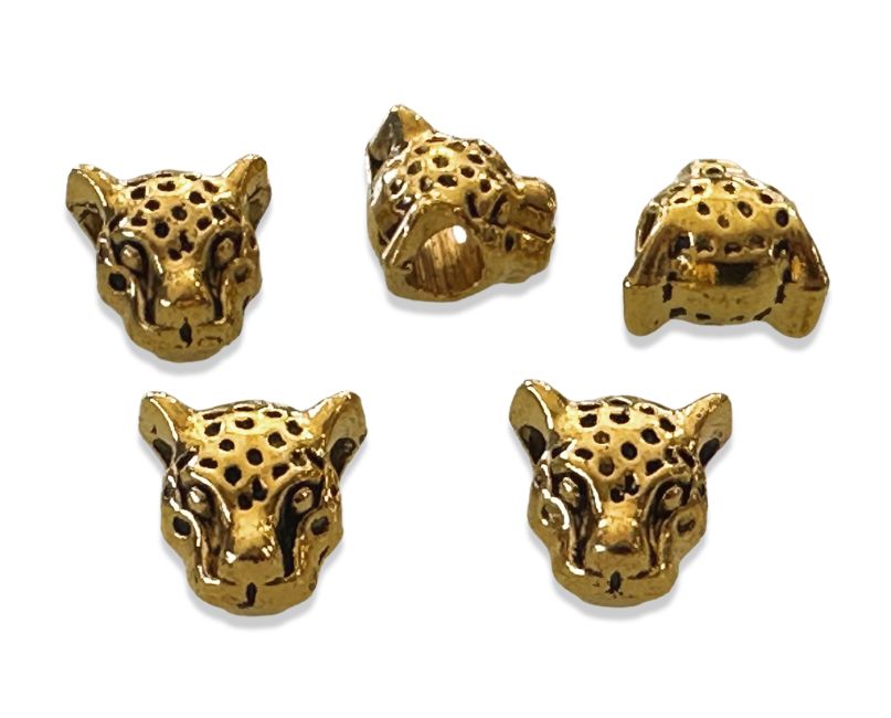 Gold Leopard Head Spacer charm beads 9mm x30