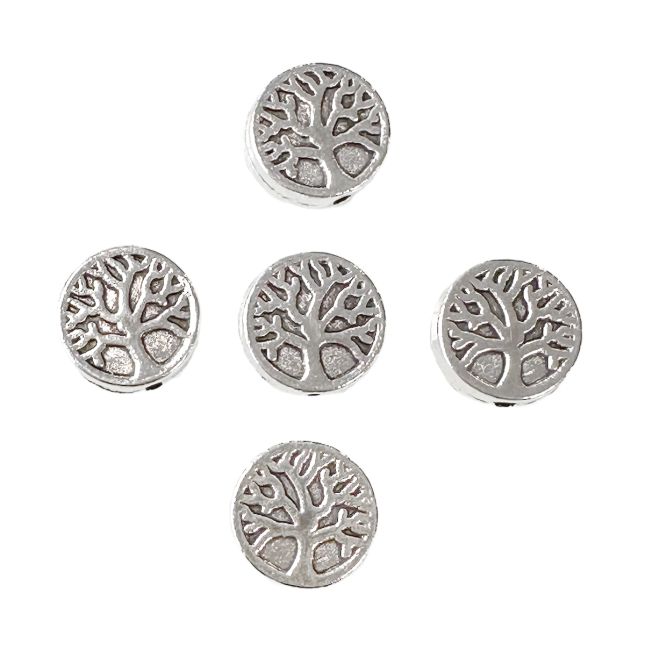 Stainless Steel Charm Beads Round Tree of Life 9mm x50