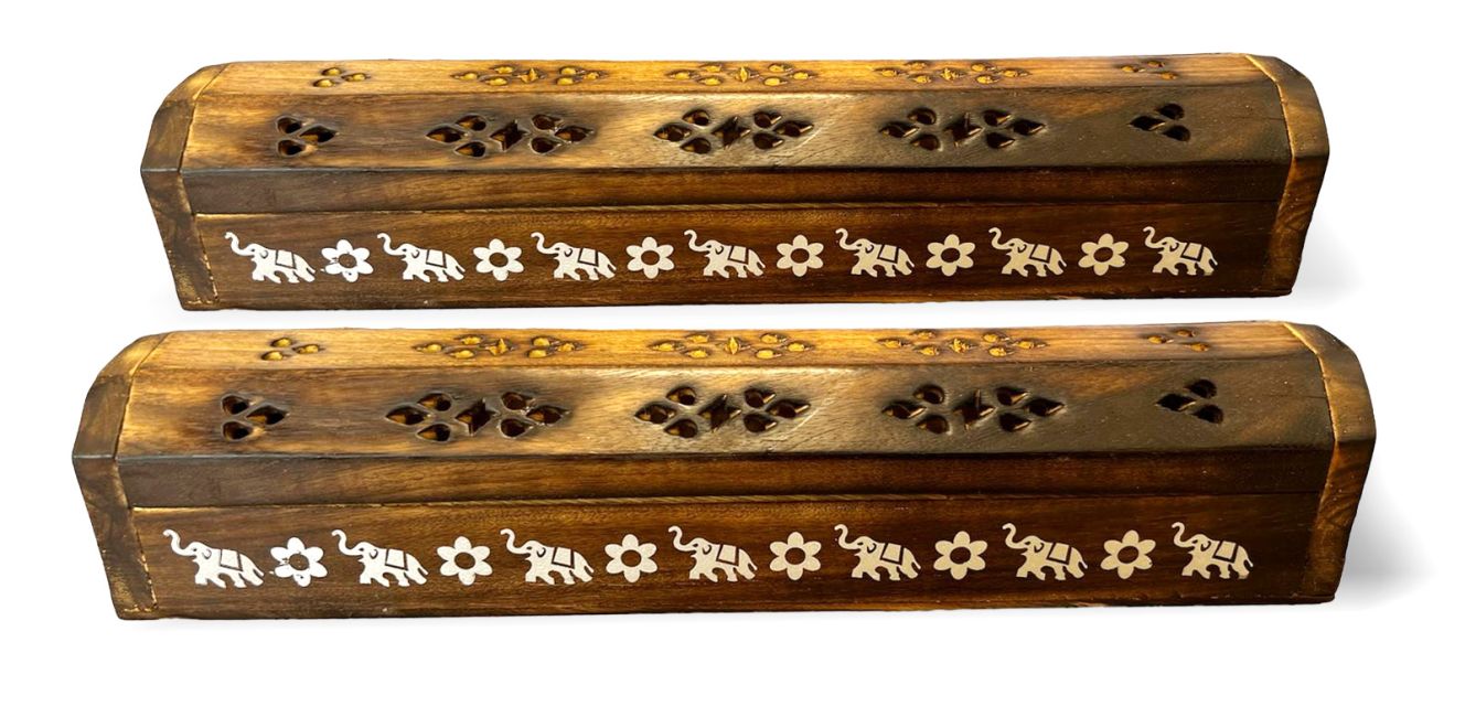 Wooden incense holder Elephants silver/gold 30cm - 2pcs